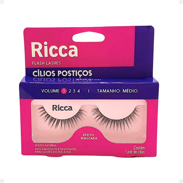 Cílios Postiços Ricca Belliz Flash Lashes Efeito Máscara Vol:1 Médio Cód.2673