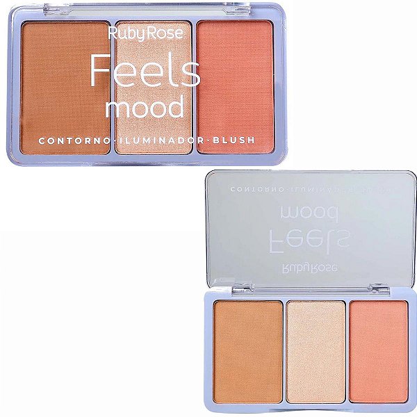 Paleta Trio Contorno Iluminador e Blush Ruby Rose Feels Mood T30 L40 B100 - 13.2g Hb-7526