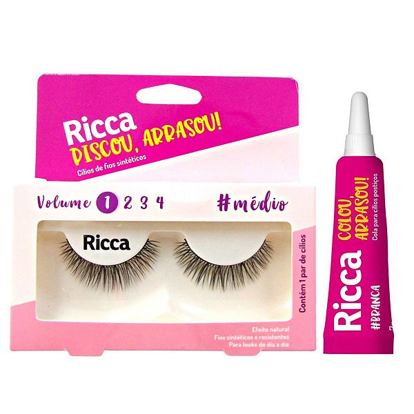 Cílios Postiços + Cola Branca Ricca Belliz Piscou,arrasou Vol:1 Médio Cód.2672