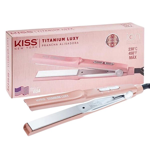 Prancha Alisadora Kiss New York Gold Edition Titanium Luxy 230°c Bivolt