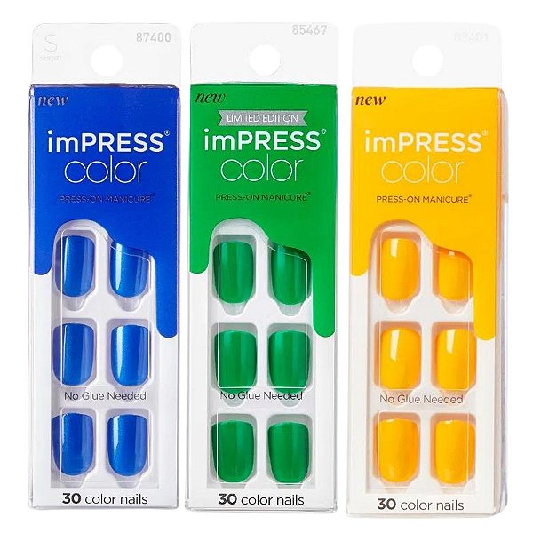 Kit Unhas Autocolantes Kiss Impress Color C/3
