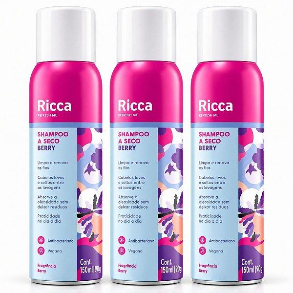 Kit Ricca: 3 Shampoos A Seco Berry 150ml Cód. 2849