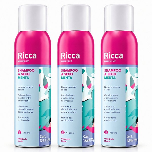 Kit Ricca: 3 Shampoos A Seco Menta 150ml Cód. 2850