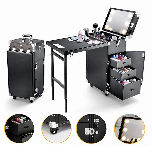 Maleta Mesa Portátil Índice Tokyo Estação Esmalte e Maquiagem Preta Kc-493
