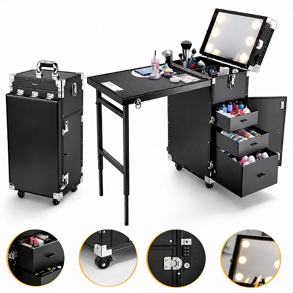 Maleta Mesa Portátil Índice Tokyo Estação Esmalte e Maquiagem Preta Kc-493