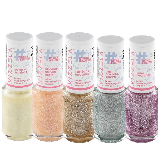 Kit Vizzela Esmalte de Brilho #makeawish 9ml C/5