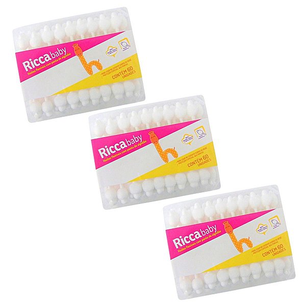 Kit Hastes Flexíveis Ricca Baby Com Ponta de Algodão Cód. 3245 C/3