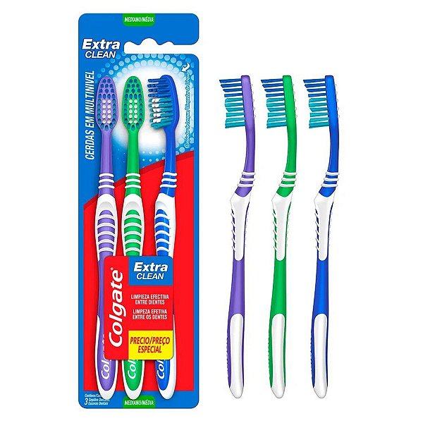 Escova Dental Colgate Extra Clean Kit C/3