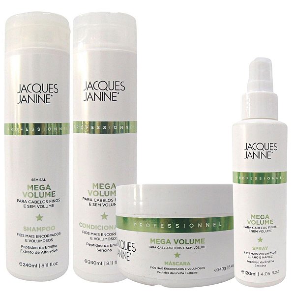 Kit Jacques Janine Mega Volume: Shampoo, Condicionador, Máscara 240g e Spray 120ml