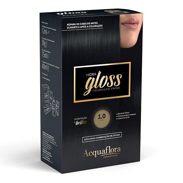 Coloração Creme Acquaflora Kit Hidra Gloss 1.0 Preto