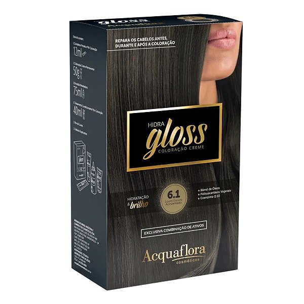 Coloração Creme Acquaflora Kit Hidra Gloss 6.1 Louro Escuro Acinzentado