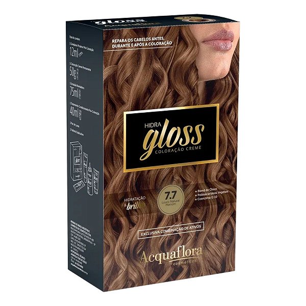 Coloração Creme Acquaflora Kit Hidra Gloss 7.7 Louro Natural Marrom
