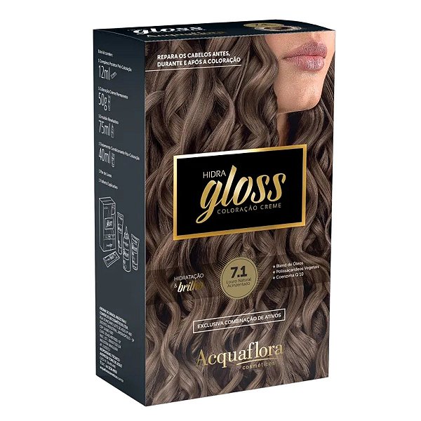 Coloração Creme Acquaflora Kit Hidra Gloss 7.1 Louro Natural Acinzentado