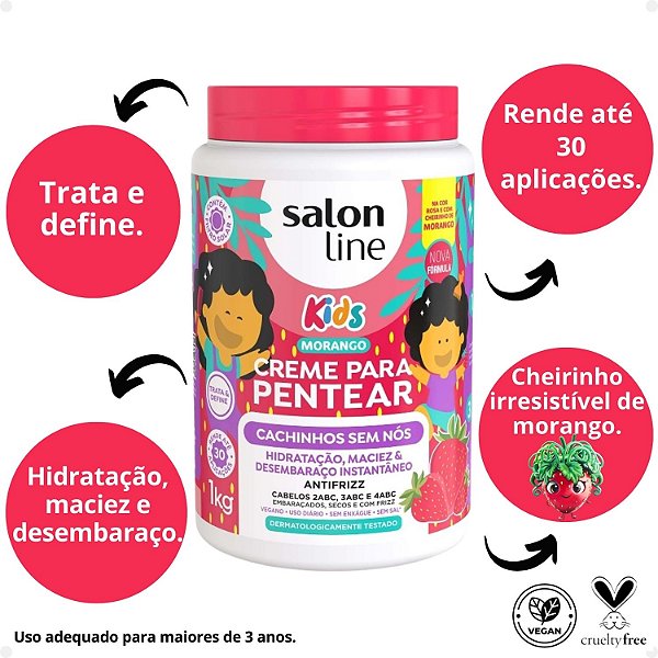 Creme para Pentear Salon Line Kids Morango Cachinhos Sem Nós 1kg