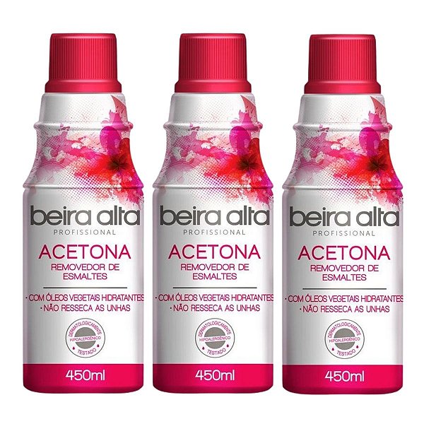 Kit Removedores de Esmaltes Acetona Beira Alta 450ml C/3