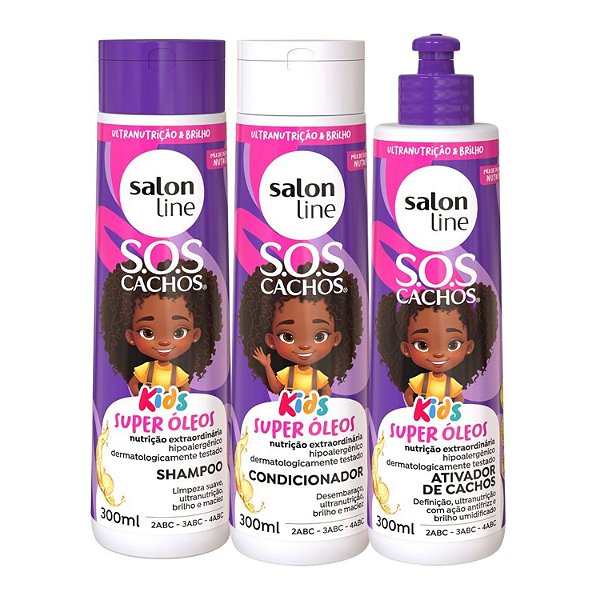 Kit Salon Line SOS Kids Cachos Super Óleos: Shampoo, Condicionador e Ativador de Cachos 300ml