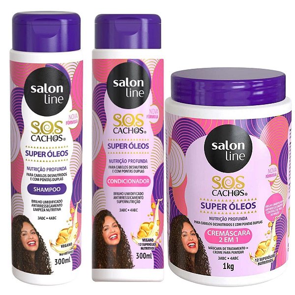 Kit Salon Line SOS Cachos Super Óleos: Shampoo, Condicionador e Cremáscara 1Kg