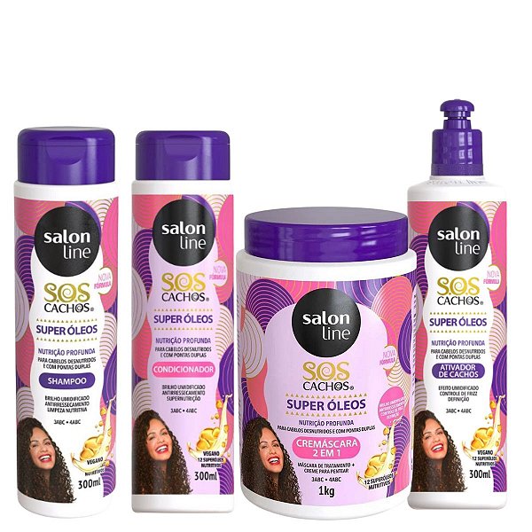Kit Salon Line SOS Cachos Super Óleos: Shampoo, Condicionador, Cremáscara e Ativador