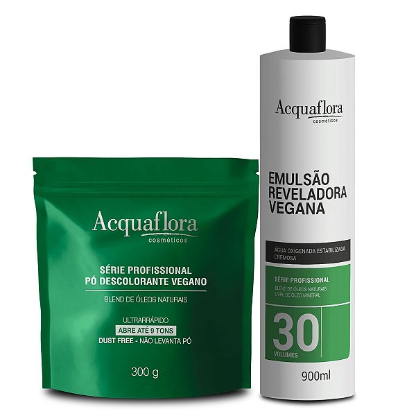 Kit Pó Descolorante + Emulsão Reveladora Vegana Acquaflora 30 Volumes 900ml