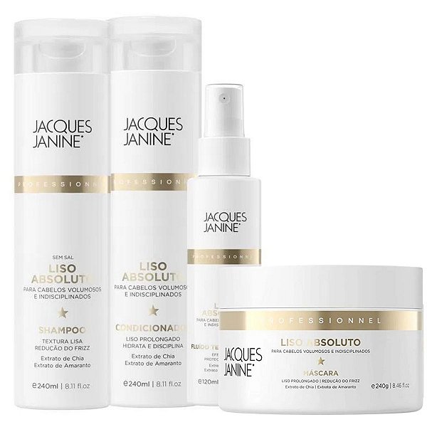 Kit Jacques Janine Liso Absoluto: Shampoo, Condicionador, Máscara 240g e Fluido 120ml