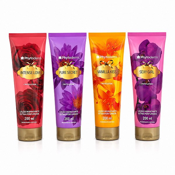 Kit Phytoderm Loção Hidratante:Intense Love, Sexy Girl, Pure Secret e Vanilla Kiss 200ml