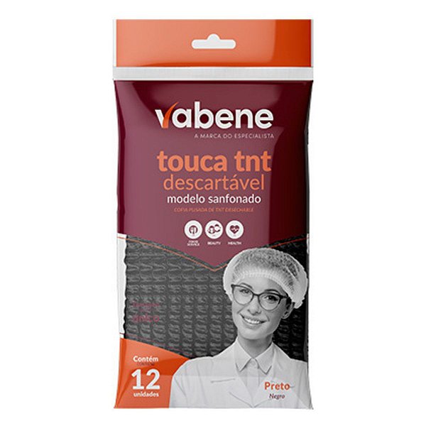 Touca Vabene Tnt Descartável Preta C/12 Uni Tam:único