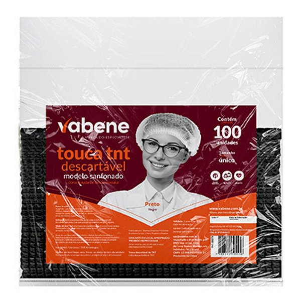 Touca Vabene Tnt Descartável Preta C/100 Uni Tam:único