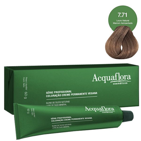 Coloração Creme Acquaflora Vegana 7.71 Louro Natural Marrom Acinzentado 60g