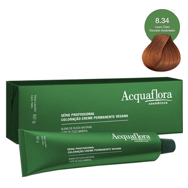 Coloração Creme Acquaflora Vegana 8.34 Louro Claro Acobreado 60g