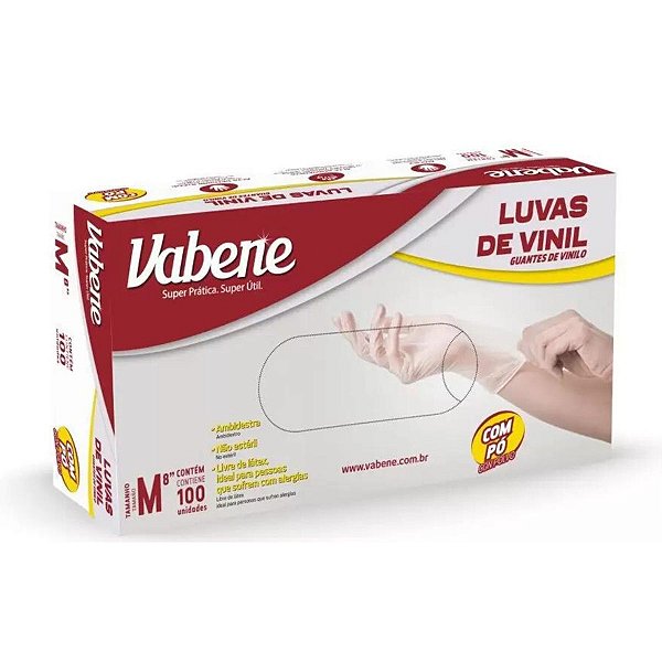 Luvas de Vinil Vabene Com Pó Tam:m C/100 Uni Ref.:1425