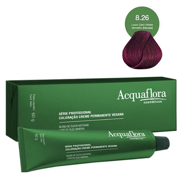 Coloração Creme Acquaflora Vegana 8.26 Louro Claro Violeta Vermelho (marsala)  60g