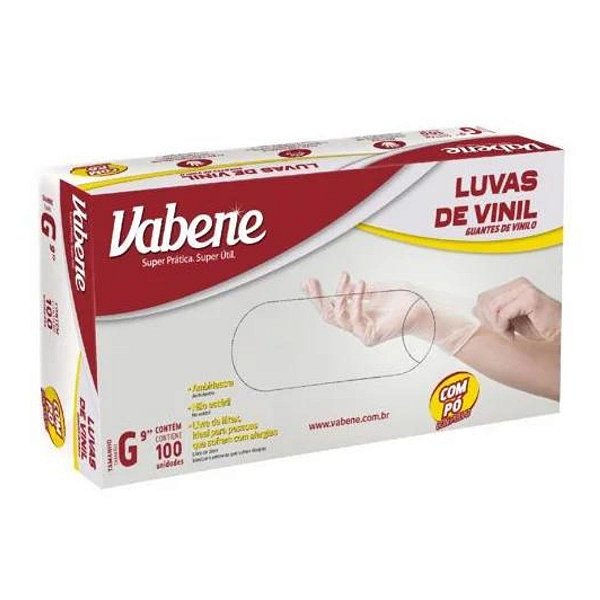 Luvas de Vinil Vabene Com Pó Tam:g C/100 Uni Ref.:1426