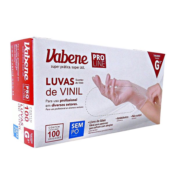 Luvas de Vinil Vabene Pro Line Sem Pó Tam:g C/100 Uni Ref.:1422