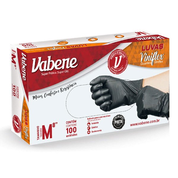 Luvas Viniflex Vabene Tam:m C/100 Uni Preta Ref.:1535