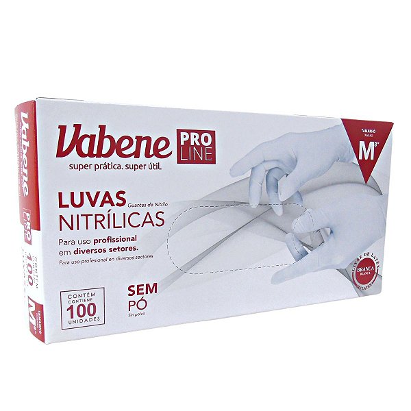 Luvas Nitrílicas Vabene Pro Line Sem Pó Tam:m C/100 Uni Branca Ref.:3084