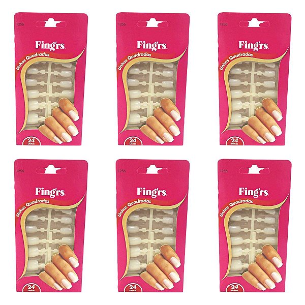 Kit Unhas Postiças Fing'rs Quadradas Rf. 1256 C/6
