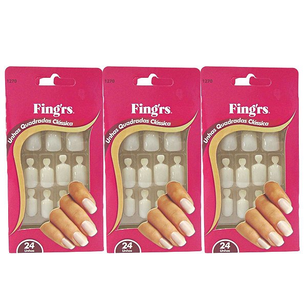 Kit Unhas Postiças Fing'rs Quadradas Clássicas Ref. 1270 C/3