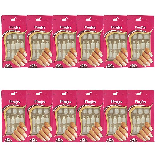 Kit Unhas Postiças Fing'rs Quadradas Clássicas Ref. 1270 C/12