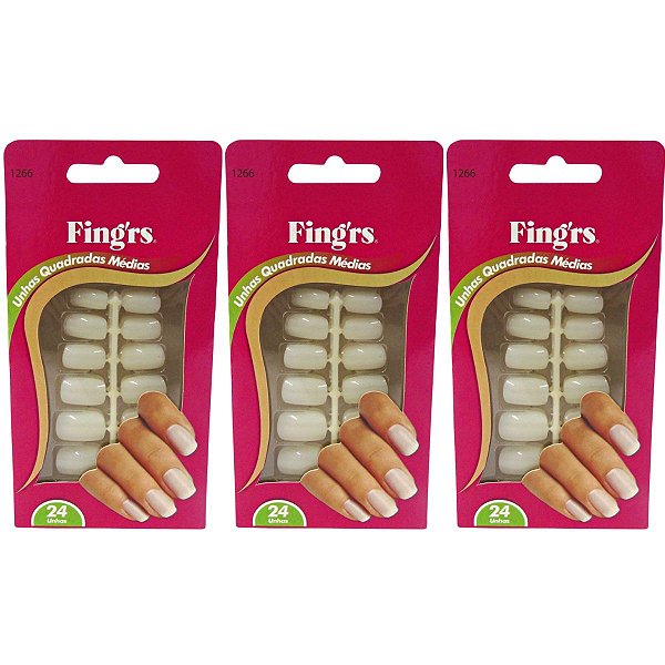 Kit Unhas Postiças Fing'rs Quadradas Médias Ref. 1266 C/3