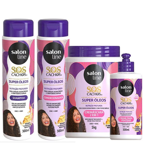 Kit Salon Line SOSCachos Super Óleos: Shampoo, Condicionador, Cremascara e Creme de Pentear