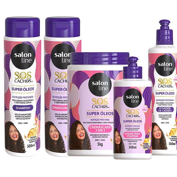 Kit Salon Line SOS Cachos Super Óleos: Shampoo, Condicionador, Cremascara, Creme de Pentear e Ativador