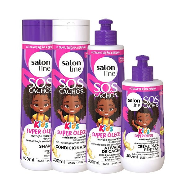 Kit Salon Line SOS Kids Cachos Super Óleos: Shampoo, Condicionador, Creme de Pentear e Ativador