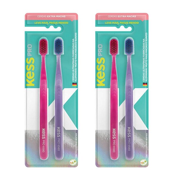 Kit Escova Dental Extra Macias Kess Pro Belliz Rosa/roxo C/4 Un