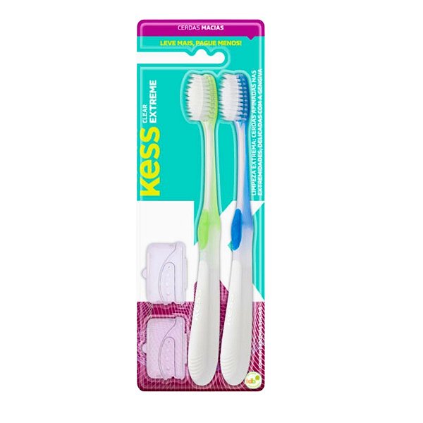 Escova Dental Clear Extreme Kess Belliz Azul e Verde C/2 2092