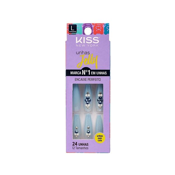 Unhas Postiças Jelly Kiss New York Celeste Chique Bailarina Longo