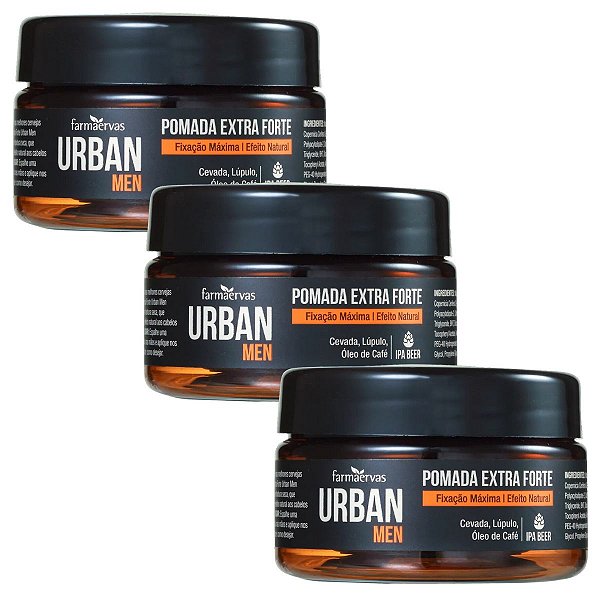Kit Pomada Extra Forte Farmaervas Urban Men Efeito Natural 50g C/3