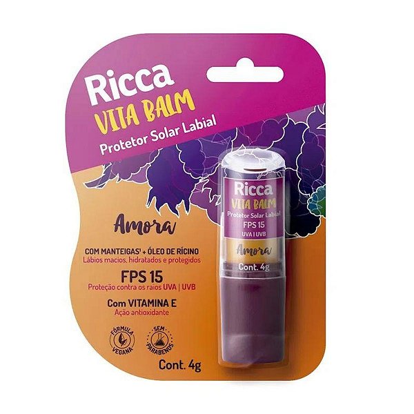 Protetor Solar Labial Ricca Vita Balm Amora Fps15 4g Cód:3790