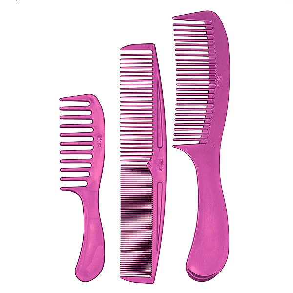 Conjunto de Pentes Ricca Grande, Médio e de Bolsa Rosa Cód.344