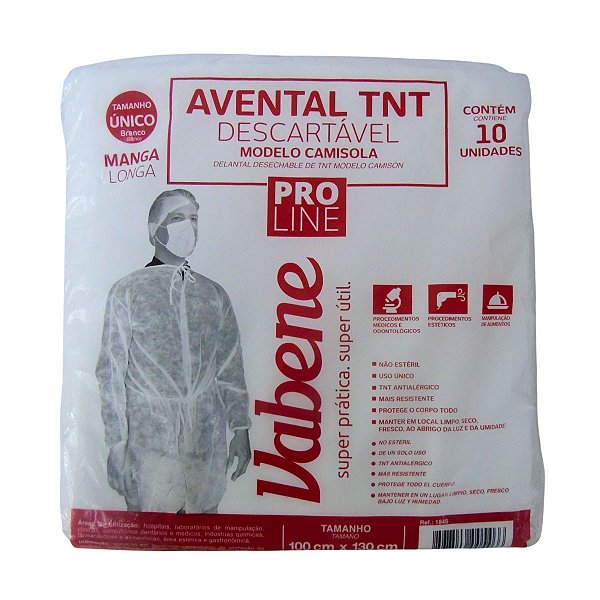 Avental Tnt Vabene Descartável Modelo Camisola Branco Tam:único C/10