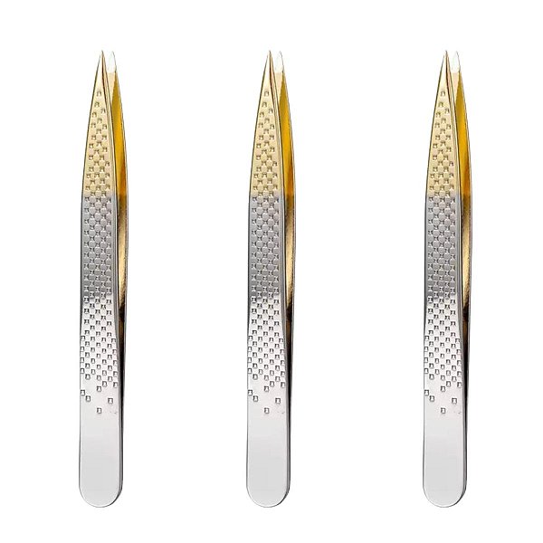 Kit Pinças Silver Gold Enox Belliz Ponta Fina Ref. 1702 C/3
